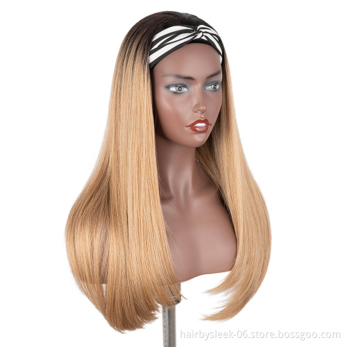 10A Fashion brand summer style factory price blonde highlight for black women Super Silk straight synthetic hair headband wig